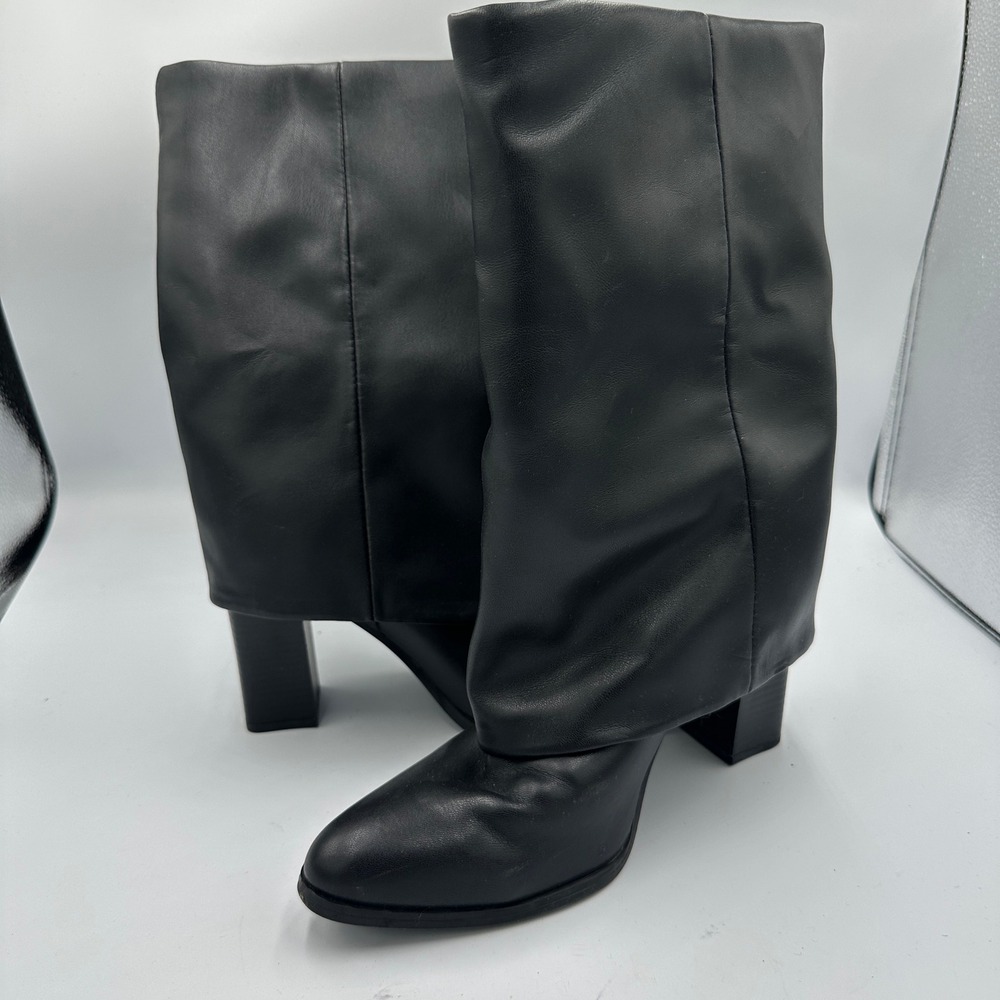 Marc Fisher Temas2-M Black Slouchy Tall Block Heel Boots Womens 8M Pointed Toe